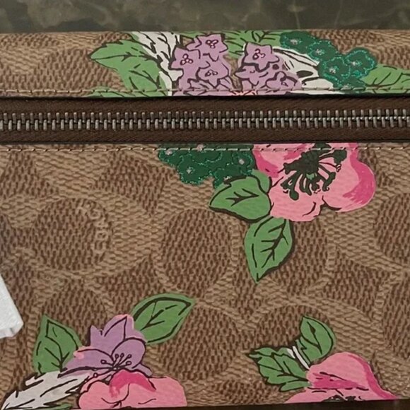 Coach Tan Signature C Mono & pink floral wallet NWT - Picture 6 of 10